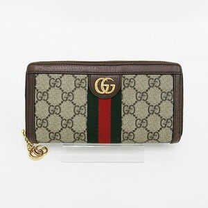 Gucci GG Ophidia Round Zip Long Wallet Brown Leather